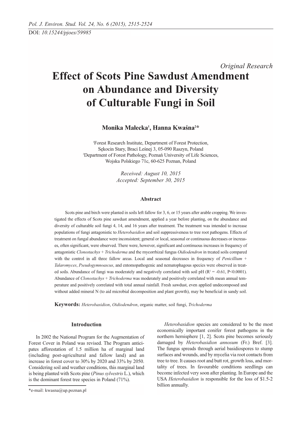 Effect of Scots Pine Sawdust Amendment on Abundance and Diversity of Culturable Fungi in Soil