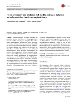 Floral Asymmetry and Predation Risk Modify Pollinator Behavior, but Only Predation Risk Decreases Plant Fitness