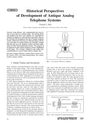 Historical Perspectives of Development of Antique Analog Telephone Systems Vinayak L