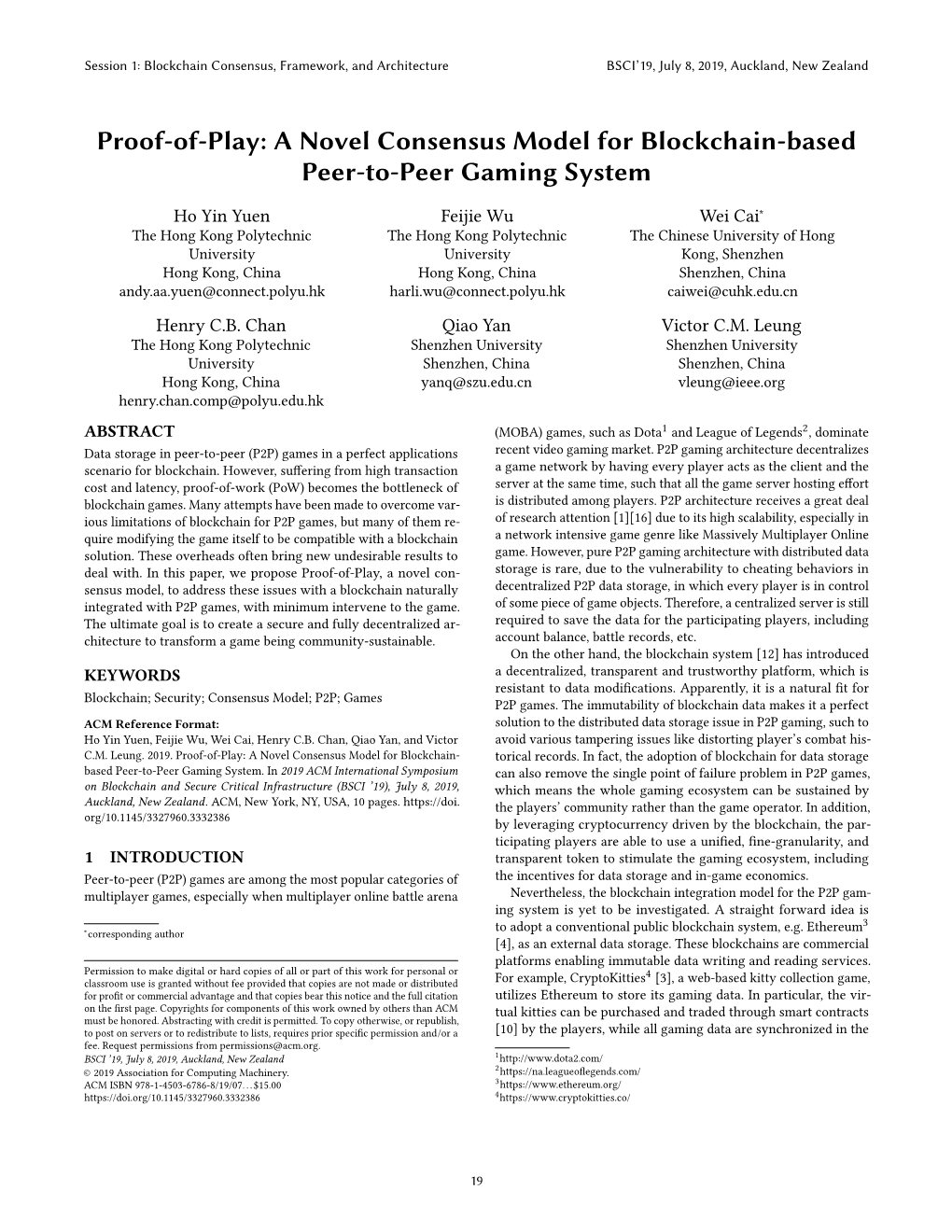 Proof-Of-Play: a Novel Consensus Model for Blockchain-Based Peer-To-Peer Gaming System