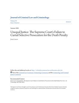 The Supreme Court's Failure to Curtail Selective Prosecution for the Death Penalty