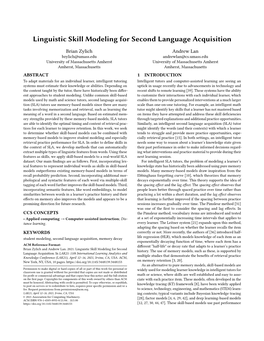 Linguistic Skill Modeling for Second Language Acquisition