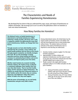 The Characteristics and Needs of Families Experiencing Homelessness