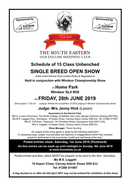 SINGLE BREED OPEN SHOW on FRIDAY, 28Th JUNE 2019
