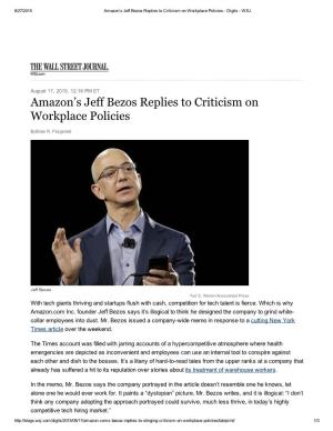 Amazon's Jeff Bezos Replies to Criticism on Workplace Policies