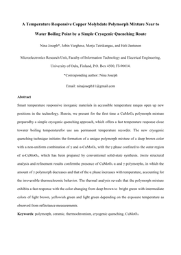 A Temperature Responsive Copper Molybdate Polymorph Mixture Near To