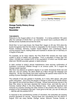 Orange Family History Group August 2014 Newsletter
