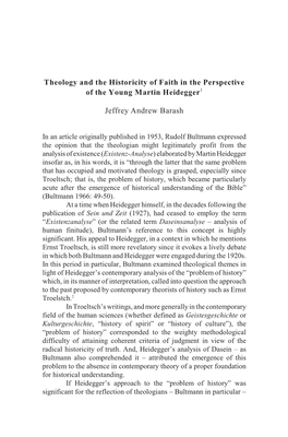 Theology and the Historicity of Faith in the Perspective of the Young Martin Heidegger1