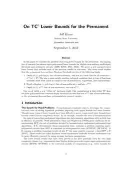 On TC Lower Bounds for the Permanent