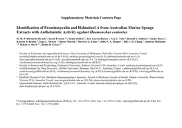 Identification of Fromiamycalin and Halaminol a from Australian Marine Sponge Extracts with Anthelmintic Activity Against Haemonchus Contortus