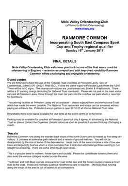 RANMORE COMMON Incorporating South East Compass Sport Cup and Trophy Regional Qualifier Sunday 16Th January 2011