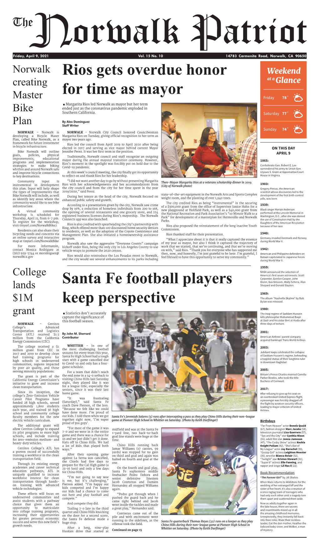 Santa Fe Football Players Keep Perspective Rios Gets Overdue