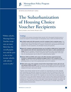 The Suburbanization of Housing Choice Voucher Recipients Kenya Covington, Lance Freeman, Michael A