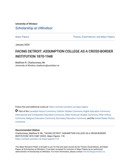 Facing Detroit: Assumption College As a Cross-Border Institution 1870-1948