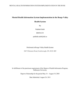 Mental Health Information System Implementation in the Rouge Valley