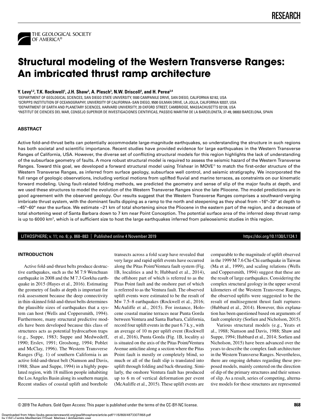 RESEARCH Structural Modeling of the Western Transverse Ranges