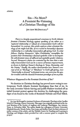 A Feminist Re-Visioning of a Christian Theology of Sin