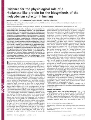 Evidence for the Physiological Role of a Rhodanese-Like Protein for the Biosynthesis of the Molybdenum Cofactor in Humans