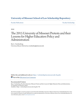 The 2015 University of Missouri Protests and Their Lessons for Higher Education Policy and Administration