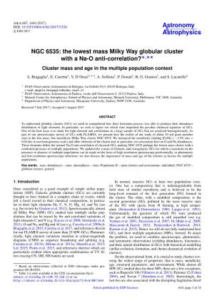 NGC 6535: the Lowest Mass Milky Way Globular Cluster with a Na-O Anti-Correlation??,?? Cluster Mass and Age in the Multiple Population Context