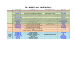 Fall Quarter 2018 Class Schedule