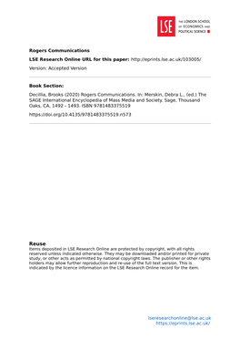Rogers Communications LSE Research Online URL for This Paper: Version: Accepted Version