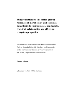 Functional Traits of Salt Marsh Plants: Responses of Morphology- And