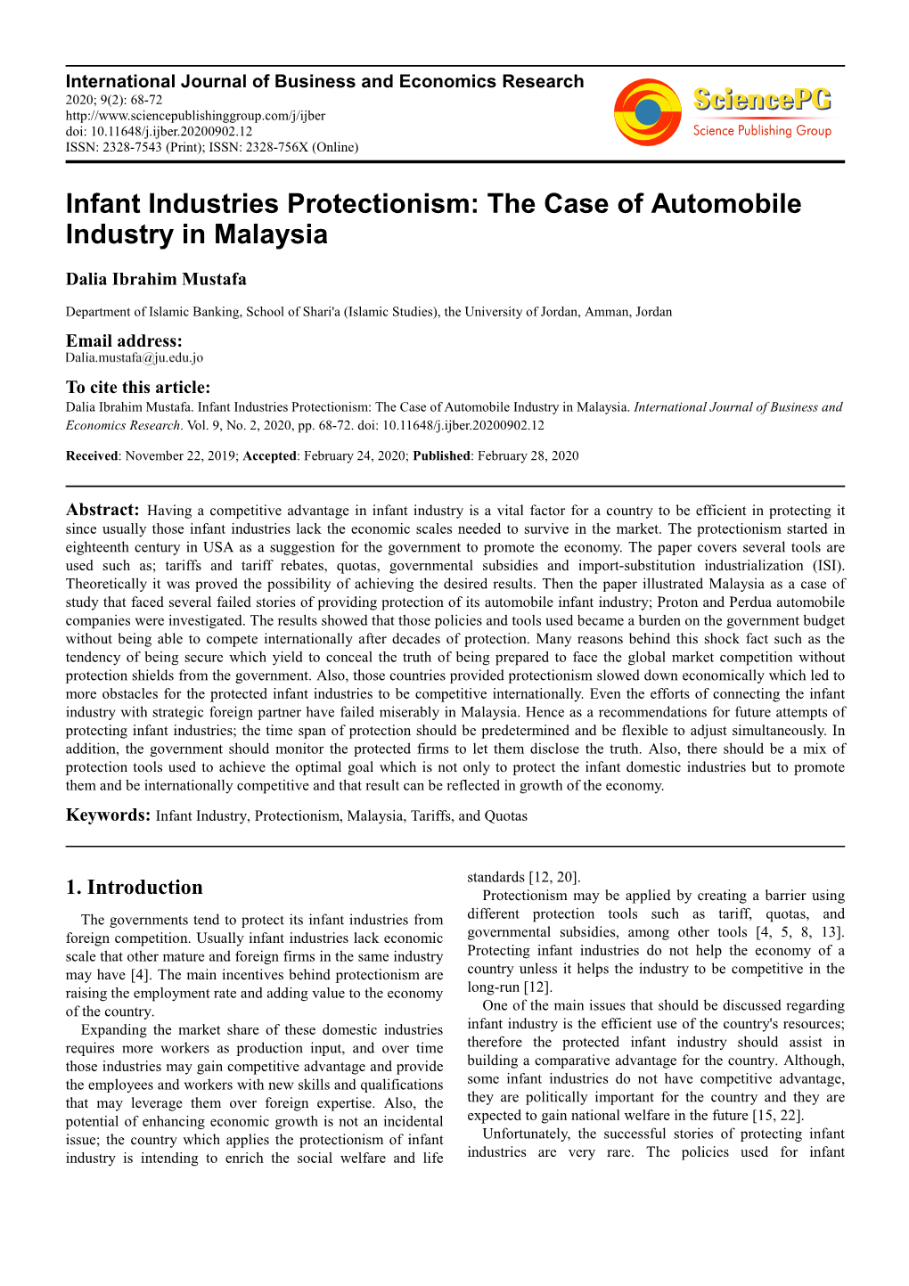 Infant Industries Protectionism: the Case of Automobile Industry in Malaysia