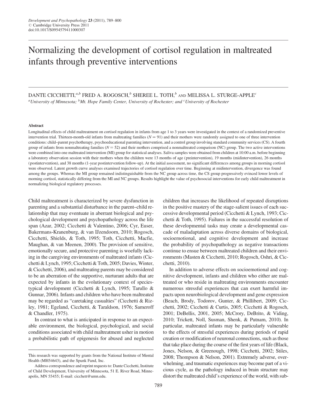 Normalizing the Development of Cortisol Regulation in Maltreated Infants Through Preventive Interventions