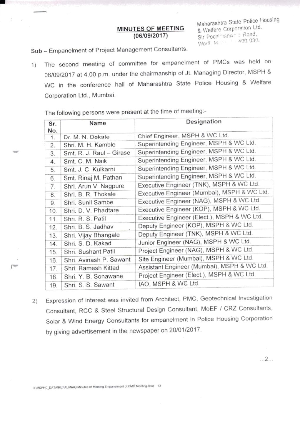 Empanelment of Consultants (Pmc) for Mumbai Region (New)