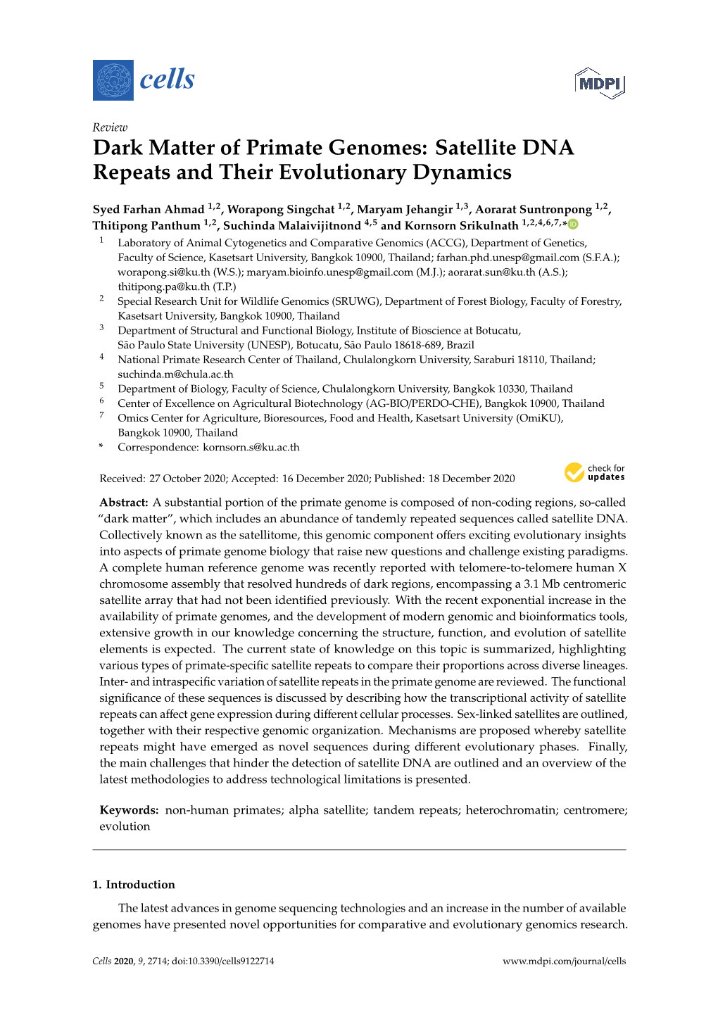 Dark Matter of Primate Genomes: Satellite DNA Repeats and Their Evolutionary Dynamics