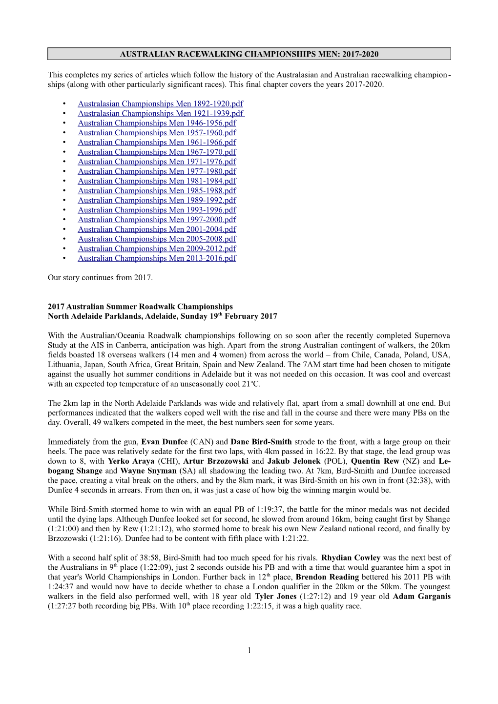 Australian Racewalking Championships Men: 2017-2020