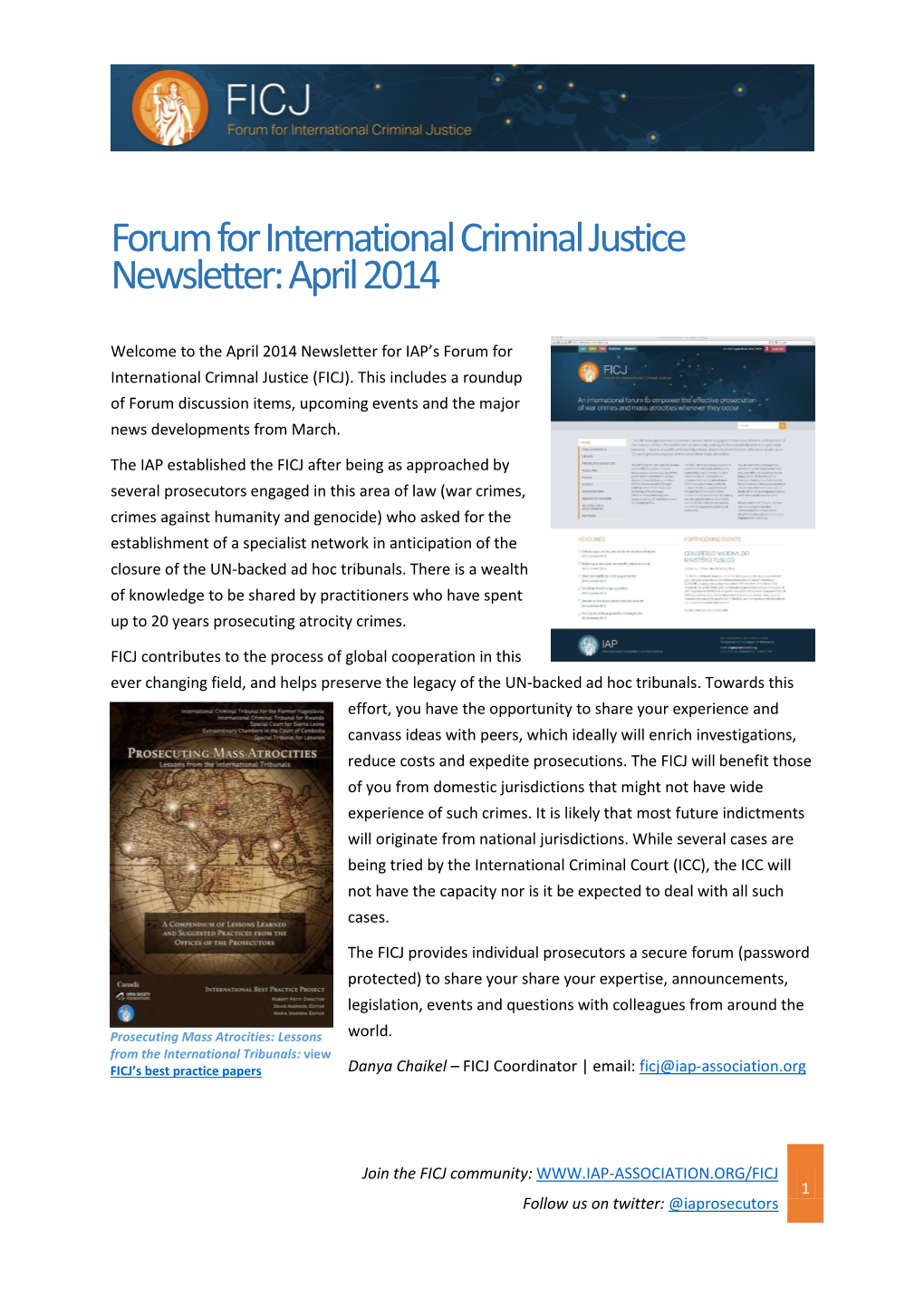Forum for International Criminal Justice Newsletter: April 2014