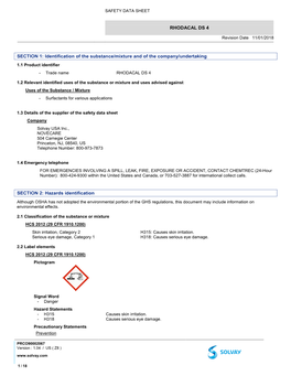 RHODACAL DS 4 SECTION 1: Identification of the Substance