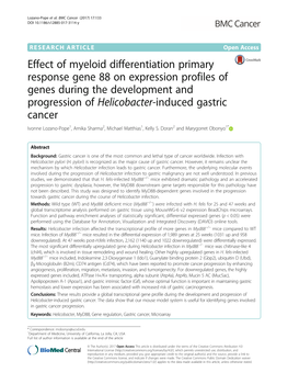 Effect of Myeloid Differentiation Primary Response Gene 88 On