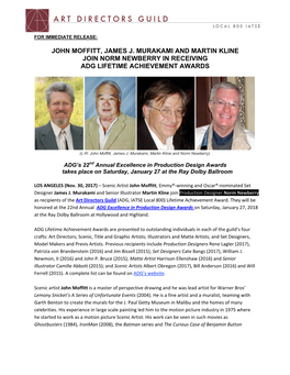 John Moffitt, James J. Murakami and Martin Kline Join Norm Newberry in Receiving Adg Lifetime Achievement Awards