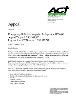 Appeal Zambia Emergency Relief for Angolan Refugees