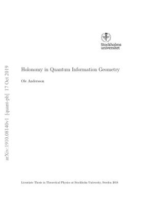 Holonomy in Quantum Information Geometry Arxiv:1910.08140V1