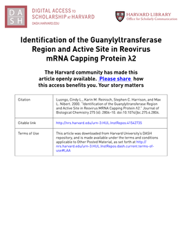 Identification of the Guanylyltransferase Region and Active Site in Reovirus Mrna Capping Protein Λ2