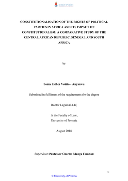 Constitutionalisation of the Rights of Political Parties in Africa and Its Impact on Constitutionalism: a Comparative Study of T