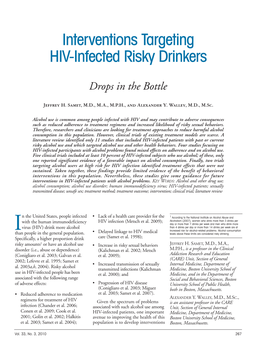 Interventions Targeting HIV-Infected Risky Drinkers