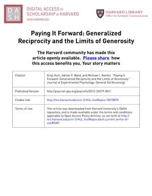 Paying It Forward: Generalized Reciprocity and the Limits of Generosity
