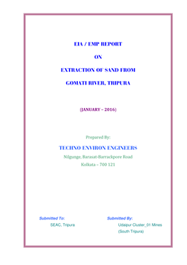 Eia / Emp Report on Extraction of Sand from Gomati River, Tripura