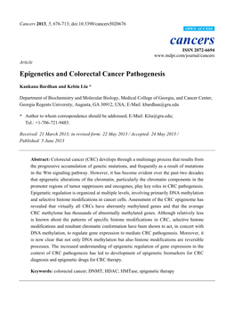 Epigenetics and Colorectal Cancer Pathogenesis