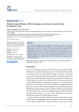 Mytella Strigata (Hanley, 1843) Emerging As an Invasive Marine Threat in Southeast Asia