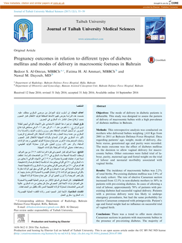 Pregnancy Outcomes in Relation to Different Types of Diabetes Mellitus and Modes of Delivery in Macrosomic Foetuses in Bahrain