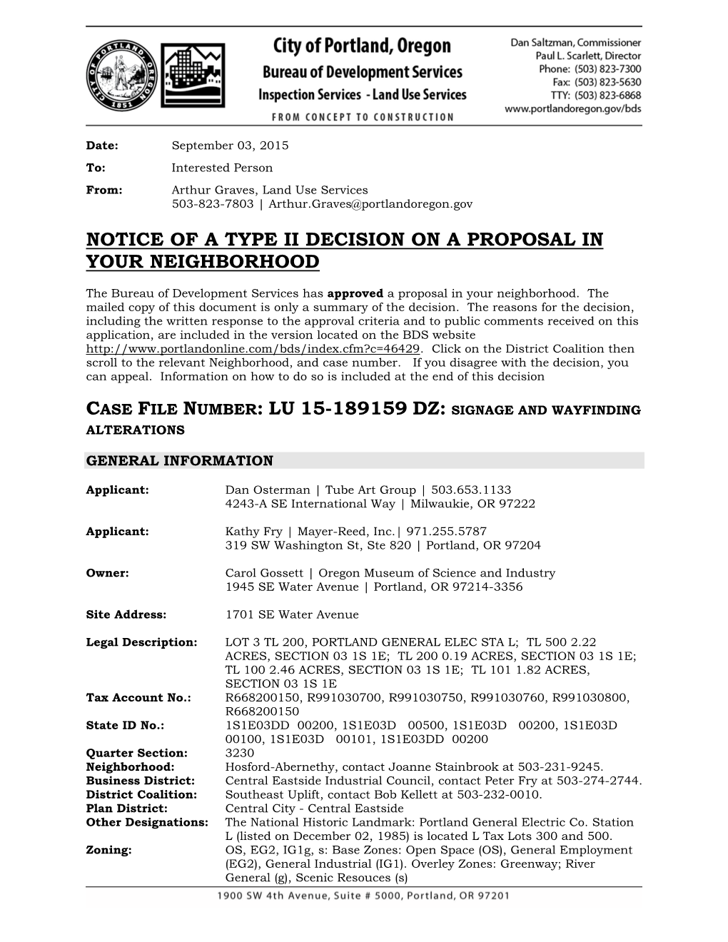 Notice of a Type Ii Decision on a Proposal in Your Neighborhood