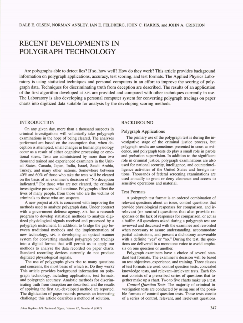 Recent Development in Polygraph Technology