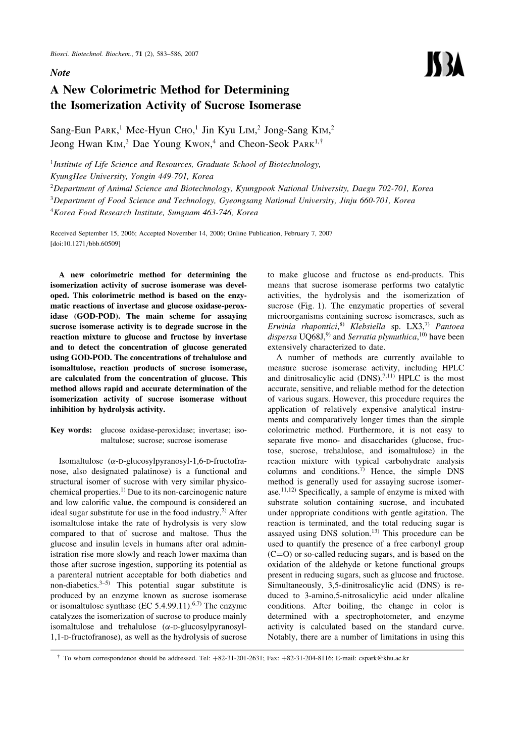 A New Colorimetric Method for Determining the Isomerization Activity of Sucrose Isomerase