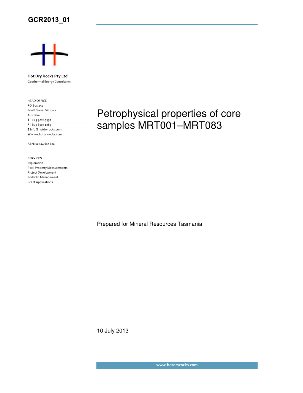 Petrophysical Samples Petrophysical Properties of Core Samples MRT001